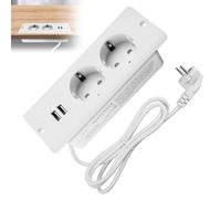 Toma empotrada con 2 puertos USB, Regleta empotrable con 2 enchufes con cable de 1,6 m, toma integrada para oficina, mueble o encimera