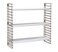 METALTEX 377605325 Estantería TOMADO con 3 estantes blancos y barras laterales en bronce / Estante de pared / Sistema de estanterías TOMADO