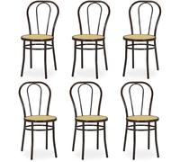 Tomaino - Silla de cocina de hierro con asiento de paja - Juego de sillas de comedor Viena para restaurante, bar, Osteria, Trattoria Model Thonet, Bistrot (6, Negro)