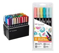 Tombow ABT-108C ABT Bolígrafos de cepillo doble + ABT Dual Brush | Estuche con 6 Rotuladores Acuarelables de Doble Punta en Colores Candy