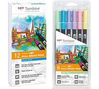 Tombow ABT-12P-1 Fiber Pen Dual Brush Pen con dos puntas Juego de 12 primarios + 6 Rotuladores Dual Brush Pastel