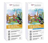 Tombow ABT-18P-5 Estuche 18 lápices + ABT-18P-1 Fiber Pen Dual Brush Pen con dos puntas Juego de 18 colores primarios