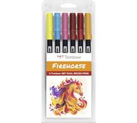 Tombow ABT Dual Brush Pen Firehorse Edition - Bolígrafo con dos puntas, perfecto para escribir a mano y diario de balas, se puede pintar en agua, 6 unidades [ABT-6P-FIREHORSE]