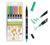 Tombow ABT Dual Brush Pen, Garden Edition - Bolígrafo con dos puntas, perfecto para escribir a mano y diario de balas, se puede pintar en agua, 6 unidades [ABT-6P-GARDEN]
