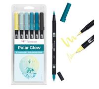 Tombow ABT Dual Brush Pen, Polar Glow, bolígrafo con dos puntas, perfecto para escribir a mano y diario de balas, se puede pintar en agua, 6 unidades [ABT-6P-POLAR]