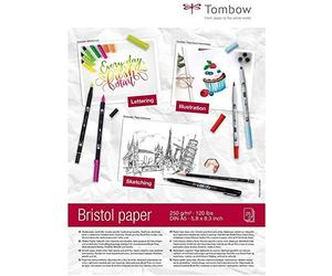 Tombow - Bristol Paper | Papel de Superficie Blanca y Brillante para Materiales Secos y Liquidos - Pack con 25 Hojas A5 - Dimensiones de 21 x 29,7 cm