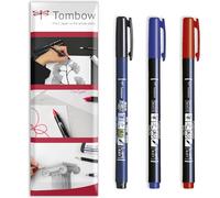Tombow Fudenosuke - Rotulador de caligrafía con pincel (tinta negra, azul y roja, 3 unidades)