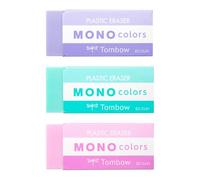 Tombow MONO Colors - Juego de 3 gomas de borrar de plástico, sin ftalatos ni látex, 19 g, para escuela, oficina y dibujo