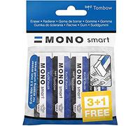Tombow - MONO Smart | Blister 3 + 1 de Goma de Borrar Extra-Fina para uso Escolar y Profesional