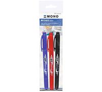 Tombow - MONO Twin | Blister de 3 Rotuladores Permanentes con Doble Punta - Rotulador de Tinta Impermeable en Azul, Negro y Rojo