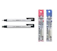 Tombow Mono Zero - Juego de gomas de borrar que incluye soportes redondos y cuadrados (4 en total) y recambios (elegir color), color plateado