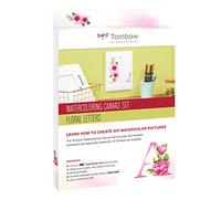 Tombow - Watercoloring Canvas Set | Kit de Dibujo y Pintura Letras Florales - Set Rotuladores Acuarela, Pincel de Agua, Paleta y Lienzos de Cartón