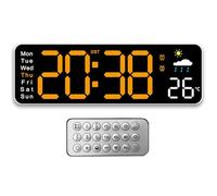 Tomedeks Reloj Digital de Pared,Reloj Digital Grande de 12» con Mando a Distancia,Reloj de Pared Multifuncional Puede probar el pronóstico del Tiempo para la Humedad,para la Sala(Naranja)