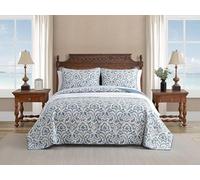 Tommy Bahama Quilt Set edredón-100, Reversible, Ligera y Transpirable con Fundas a Juego, Prelavado para Mayor suavidad, Algodón, Gris Ahumado/Azul, Rey
