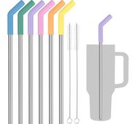 Tomorotec 6 pajitas de acero inoxidable con punta de silicona aptas para vasos Stanley de 40 onzas con 2 cepillos de limpieza, 13 pulgadas de largo, sin BPA, saludables y seguras para exteriores y