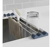 Tomorotec Estante de cocina ajustable sobre el fregadero para paños de cocina, esponjas, botellas y cepillos, acero inoxidable resistente al calor con diseño delgado y expandible y soporte de silicona