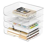 Tomorotec Juego de 4 bandejas de escritorio para cartas, tamaño A4, organizador de documentos apilable de PET transparente, soporte de documentos de oficina, soporte de papel de escritorio, estante de