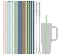 Tomorotec Paquete de 15 pajitas de silicona reutilizables de 12 pulgadas aptas para vasos Stanley de 20, 30, 40 onzas con 2 cepillos, pajitas flexibles de grado alimenticio sin BPA para el día de San