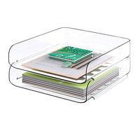 Tomorotec Set de bandejas para carta A4, PET transparente, organizador apilable para documentos, archivos y libros, carga lateral, base antideslizante y soporte de apilado convexo (2 retrato)