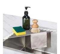 Tomorotec Triangle Roll-Up Escurridor de Platos para Fregadero de Esquina Pequeño Plegable de Acero Inoxidable sobre el Fregadero Organizador de Cocina Ahorrador de Espacio Soporte de Estante (Blanco)