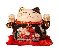 Tomotato Hucha Gato de la Suerte, Hucha Feng Shui de 4,5 Pulgadas, Hucha de Cerámica Gato de la Suerte Bote Ahorrador para Regalo Escritorio Juguetes Decoración(Negro)