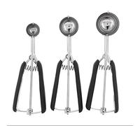 Tomotato Juego de Cucharas para Helado, 3 Piezas de Acero Inoxidable, Dosificador para Galletas y Bolas de Carne, Extractor de Sandía, Diseño Ergonómico con Mango Antideslizante (Negra)