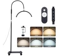 Tomshine Lámpara Cosmética de Media Luna- Lámpara de Pie Móvil con Ruedas, 192 LEDs, 5 Colores y 5 Niveles de Brillo, con Control Remoto y Pinza, para Extensión de Pestañas/Diseño de Uñas/Tatuaje