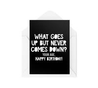 Tongue in Peach Tarjetas de cumpleaños divertidas - What Goes Up But Never Comes Down Your Age - Tarjetas divertidas para amigos y familiares - Tarjetas de broma - CBH1787