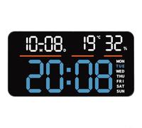 TONIXY Reloj de pared digital LED grande con indicador de temperatura, alarma silenciosa y calendario para oficina en casa, control remoto, 337 x 160 mm (luz azul)