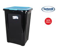 Tontarelli - Cubo Basura Coverline 44L Negro con Tapa Azul - Capacidad Ampliada - Fácil de Limpiar - Diseño Elegante - Resistente - Tapa Antiolores