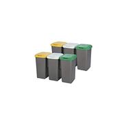Tontarelli Pack 2 Papelera de reciclaje con 6 compartimentos, 150 litros, fabricado en plástico