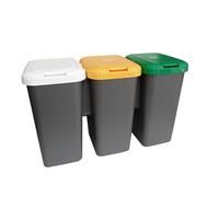 Tontarelli Papelera de reciclaje con 3 compartimentos, 75 litros en total, dimensiones 77x32x48 cm