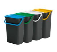 Tontarelli Set 4 Papeleras MODA 10L con Asa en Verde, Blanco, ámbar y Azul - Ideal para Separar la Basura