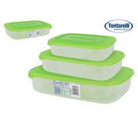 Tontarelli Set de 3 Fiambreras Rectangulares 1L/2L/3L con Tapa Verde
