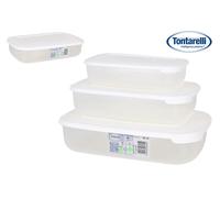 Tontarelli Set de 3 Fiambreras Rectangulares 1L/2L/3L Tapa Blanca