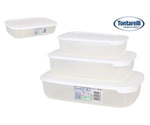 Tontarelli Set de 3 Fiambreras Rectangulares 1L/2L/3L Tapa Blanca