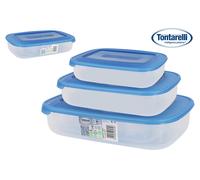 Tontarelli Set de 3 Fiambreras Rectangulares con Tapa Azul