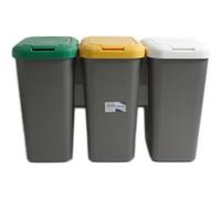 Tontarelli - Set de 3 Papeleras de Reciclaje para Orgánico, Vidrio y Plásticos - Contenedores de Clasificación de Residuos 77x32x47.5 cm para Hogar