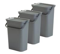 Tontarelli Set de 3 Papeleras MODA con Asa Grafito, Salvia y Blanco de 10L - Diseño Moderno Graphite