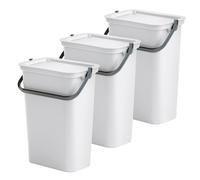 Tontarelli Set de 3 Papeleras MODA con Asa Grafito, Salvia y Blanco de 10L - Diseño Moderno White