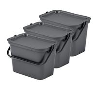Tontarelli Set de 3 Papeleras MODA con Asa Grafito, Salvia y Blanco de 5L - Diseño Moderno Graphite