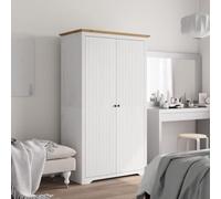 Tonture Armario BODO blanco y marrón, 99 x 53,5 x 173 cm, madera de pino con espacio para dormitorio, pasillo, habitación infantil, estilo francés, con barra para colgar, estante, puertas, tiradores