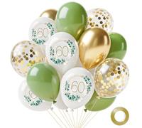 Tookala Globos decorativos para 60 cumpleaños, guirnalda verde, dorado y blanco, globos de aguacate verde sage, guirnalda blanca y confeti dorado para niñas y mujeres de 60 años, globos con números 60