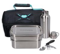 Toolbrothers Fan Kit de desayuno en bolsa isotérmica Makita con panera de acero inoxidable de 2 niveles y tapa de acero inoxidable 1340 ml + botella de agua de acero inoxidable 500 ml + juego de cubie
