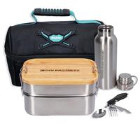 Toolbrothers Fan Kit de desayuno en una bolsa isotérmica Makita con panera de acero inoxidable de 2 niveles con tapa de bambú 1340 ml + botella de agua de acero inoxidable 500 ml + cubiertos multifunc