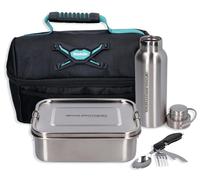 Toolbrothers Fan Lunch Set en bolsa isotérmica Makita con panera de acero inoxidable con separadores y tapa de acero inoxidable 1200 ml + botella de agua de acero inoxidable 500 ml + juego de cubierto