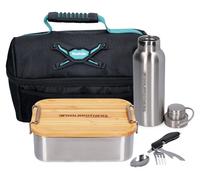 Toolbrothers Fan Lunch Set en bolsa isotérmica Makita con panera de acero inoxidable de 1200 ml con tapa de bambú + botella de agua de acero inoxidable de 500 ml + cubiertos multifuncionales 4 en 1.