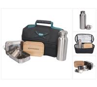 Toolbrothers Kit de desayuno con bolsa isotérmica Makita + panera Toolbrothers Fan de acero inoxidable de 2 niveles con tapa de bambú 1340 ml + botella de agua de acero inoxidable 500 ml
