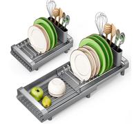 TOOLF - Escurreplatos Extensible, Compacto, de Acero Inoxidable, con Recipiente para Cubiertos, pequeño, para Fregadero o encimera de Cocina