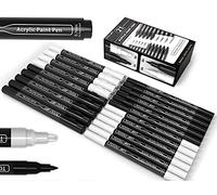 TOOLI-ART Set of 21 black and white acrylic paint markers, 0.7mm superfine tip and 3mm medium tip for rock, glass, mugs, porcelain, wood, canvas. Non-toxic, water-based, quick-drying.